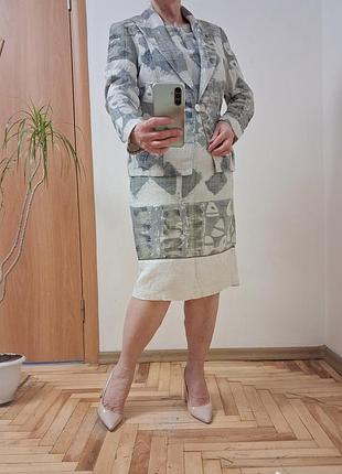 Восхитительный костюм платье и жакет, вискоза, лен, размер 14-16