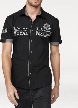 Bruno banani xxl  чорна чоловіча сорочка з коротким рукавом з надписом