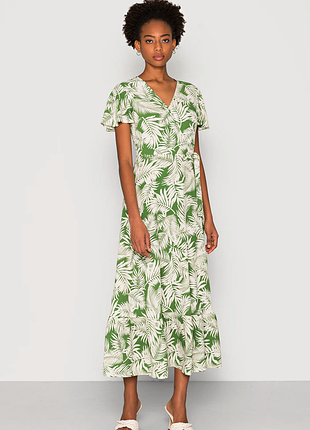 Брендове плаття міді "anna field" зелене з білим рослинним принтом. розмір eur 38/s-m.