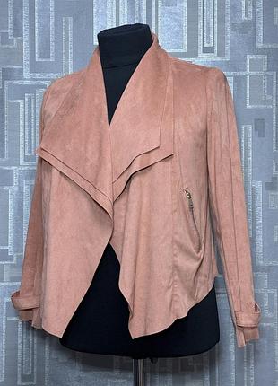 Жакет женский 48 (uk14) размера river island демисезон свободного кроя в стиле косухи пудровый цвет
