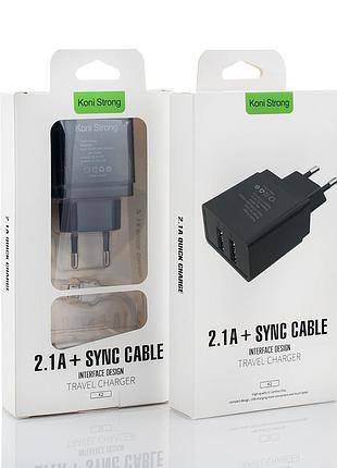Адаптер сетевой micro cable koni strong k2 |2usb, 2.1a| 2