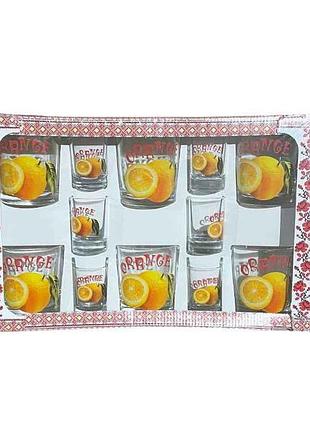 Набор 12пр. низкие стаканы 250мл, рюмки 50мл фрукты ассорти тм valentin