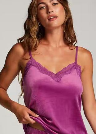 Майка піжамна велюрова з мереживом hunkemoller - рожева , рр xl