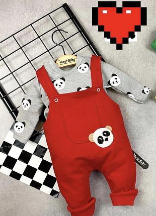 Полукомбинезон с регланом "пандочка", двухнитка, хлопок тм "murat baby"