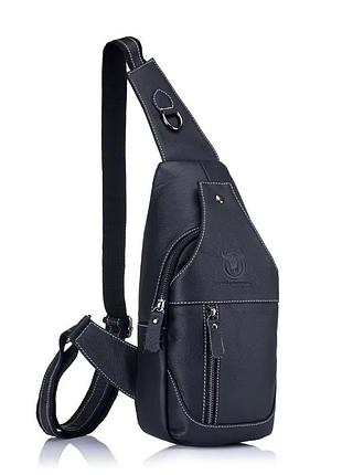 Шкіряний чоловічий рюкзак-слінг bull tb019a чорний