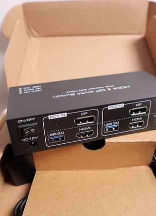 Kvm-переключатель 2 монитора 2 компьютера displayport и hdmi 4k@60hz kvm-переключатель два монитора для 2к совместного использования 2 мониторов и 4 портов usb