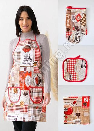 Кухонный набор "кухня" 4в1 фартух прихватка перчатка полотенце