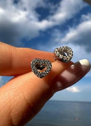 Тиффани сережки сердечки с цирконием серебро 925 / tiffany серьги гвоздики сердце / упаковка премиум