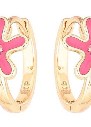 Сережки позолота 18k колечка «квіточки з рожевою емаллю» 270772 тм xuping