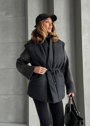 Дутый жилет безрукавка под пояс кашемир