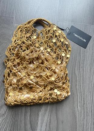 Золота плетена сумка з паєтками нова | жіноча літня вечірня сумка shopper бохо