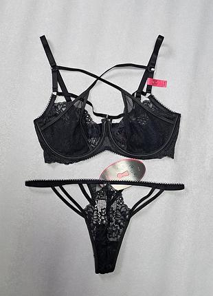 Комплект нижнего белья черного цвета private collection hunkemoller 75f (34dd/f) / 75e (34ddd/e), 80f (36dd/f) / 80e (34dd/e) трусики m, l, xl