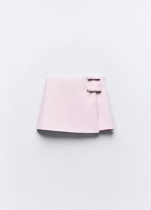 Спідниця жіноча міні трапеція з бантами zara коротка рожева літня s