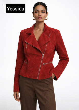 Куртка косуха женская кожаная замша красная от бренда yessica s m