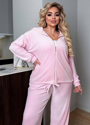 Жіночий брючний велюровий прогулянковий костюм