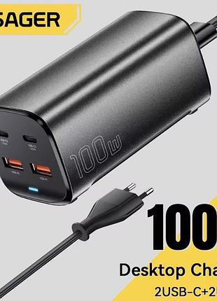 Зарядний пристрій essager 100w з 4 портами usb-c та usb-a