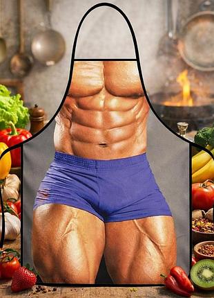 Фартук мужской с приколом с принтом мускулистого торса и пресса 73 на 57 см разноцветный