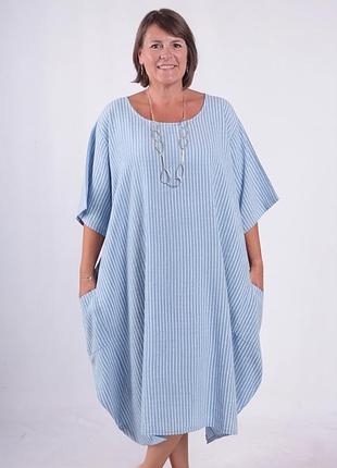 Летнее итальянское платье миди в полоску из хлопка р.16-18
