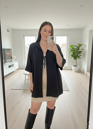 Черный жакет блейзер кардиган размера плюс сайз