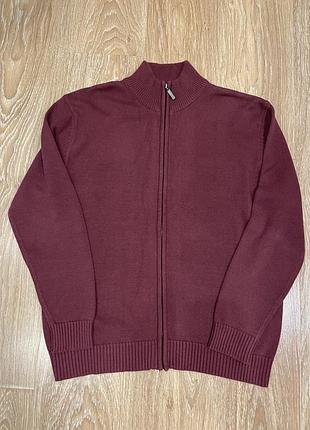 Базовая хлопковая кофта на змейке бургунд