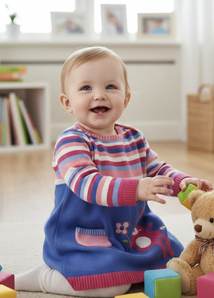 В'язана сукня m&s синя туніка тепла на дівчинку розмір 68 на 3-6 міс