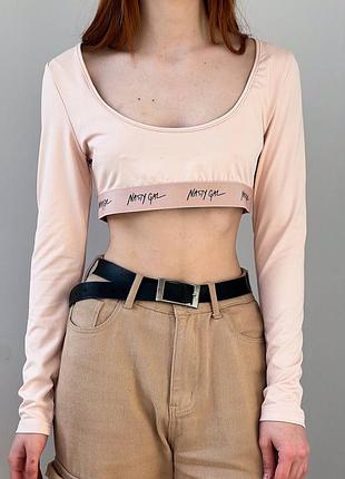 Рожевий вкорочений спортивний лонгслів