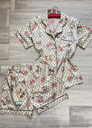 Атласна піжама жіноча шорти нічна сорочка домашня