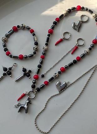 Сет-трансформер из натуральных бусин - чокер-бусто, браслет, сменные подвески, серьги