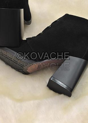 Женские ботильоны ботинки на высоком каблуке трапеция каблуков классические черные натуральные замшевые демисезонные весна размер 38 39 стелька 25 см