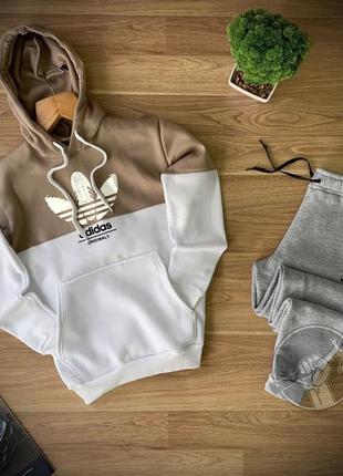 Топовий чоловічий спортивний костюм дуже теплий з капюшоном adidas