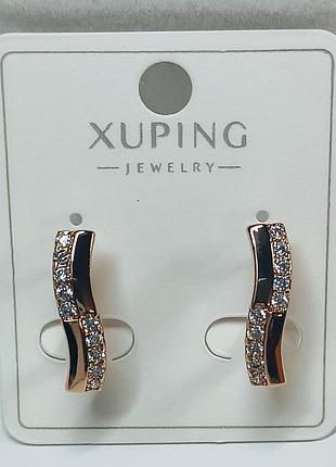 Серьги xuping, волна позолота 18k, английская застежка, размер 20×4 мм.