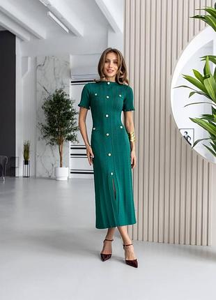 Сукня жіноча зелена / зелена сукня міді / темно-зелений приталена сукня