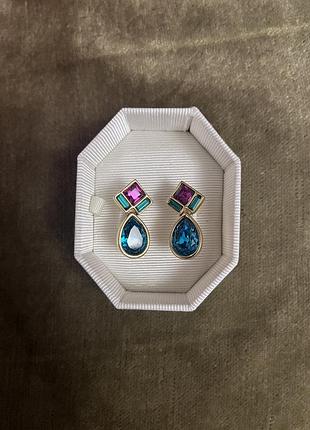 Вінтажні сережки-пусети swarovski з кристалами