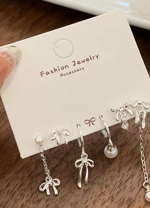 Набор сережек 6 штук бантики бусины y2k