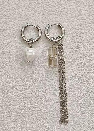 Асимметричные трендовые серьги керамические сердце подвески