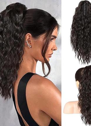 Накладний хвіст porsmeer ponytail 45 см чорно-коричневий кучерявий об'ємний на крабі синтетичний