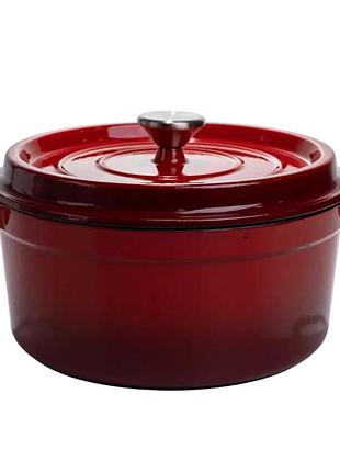 Кастрюля чугунная 3.5 л эмалированная ø24 см чугунная кастрюля с крышкой для всех видов плит тушения запекания томления hp-1-1-red