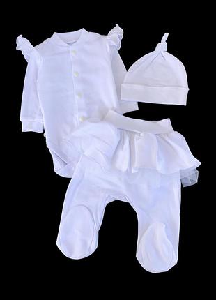 Комплект 3в1 : боди с длинным рукавом, ползунки, шапочка «нежность», интерлок тм "happy tot" (62 см)