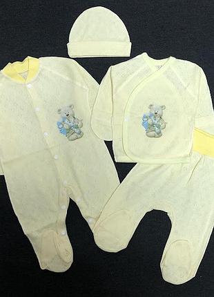 Комплект 4 предмета "принт", измельченная трансфер: человечек, распашонка, ползунки, шапочка тм "happy тот"