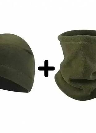 Тактическая теплая флисовая шапка+баф l60-61, піксель