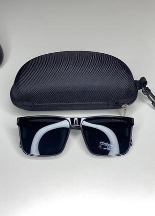Мужские солнцезащитные очки porsche черные для среднего лица polarized поляризованные летние прямоугольные глянец черный