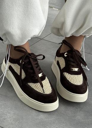 Кеди з натуральної замші шоколадні жіночі