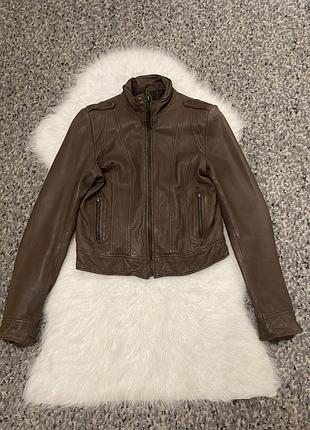 Шкіряна коричнева куртка h&m