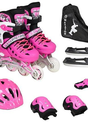 Ролики ковзани 2в1 ice m (35-38) pink maraton