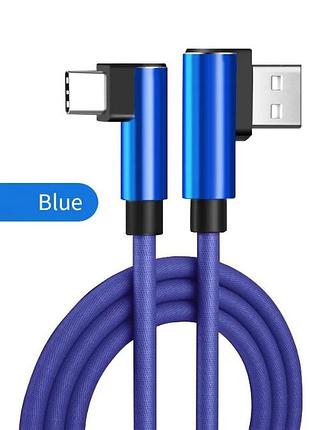 Кабель usb to type-c 2м с двойным угловым разъемом безопасная зарядка во время игры синий