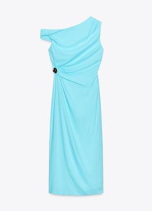 Блакитна бірюзова лляна сукня міді zara