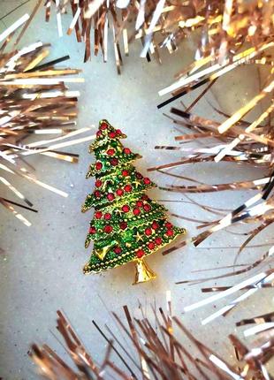 Брошь елка с кристаллами брошка елочка ялинка новый год новогодний новорічна