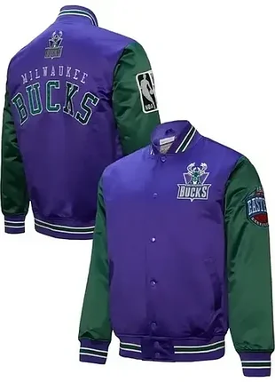 Milwaukee bucks nba primetime heavyweight satin jacket by mitchell & ness - mens l