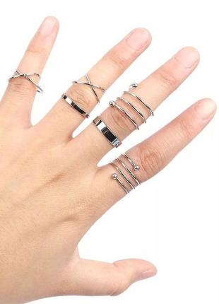 Набор колец на пальцы и фаланги 6 шт, кольца в серебре3 фото