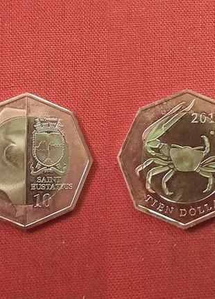 Синт - эстатиус 10 долларов 2012г. наветренные о-ва(малые антильские о-ва),,краб,очень редкие